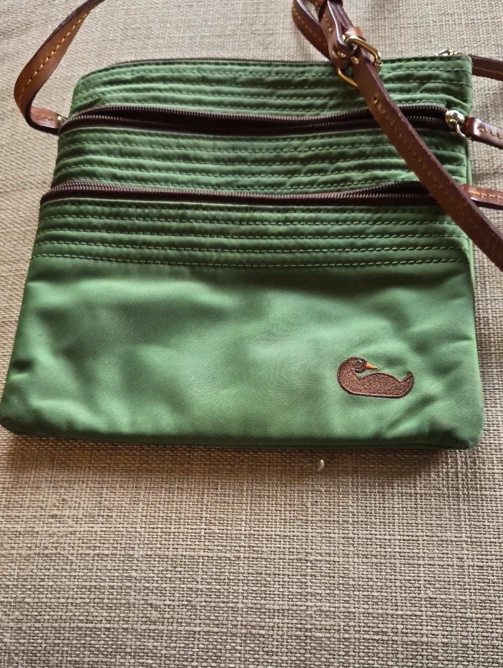 Dooney & Bourke Green Nylon Crossbody with Brown Leather Trim